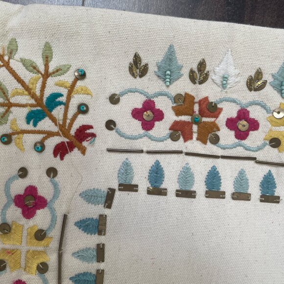 Pier One Pillow Covers set of 2 Cream Embroidered Beading - Picture 2 of 5